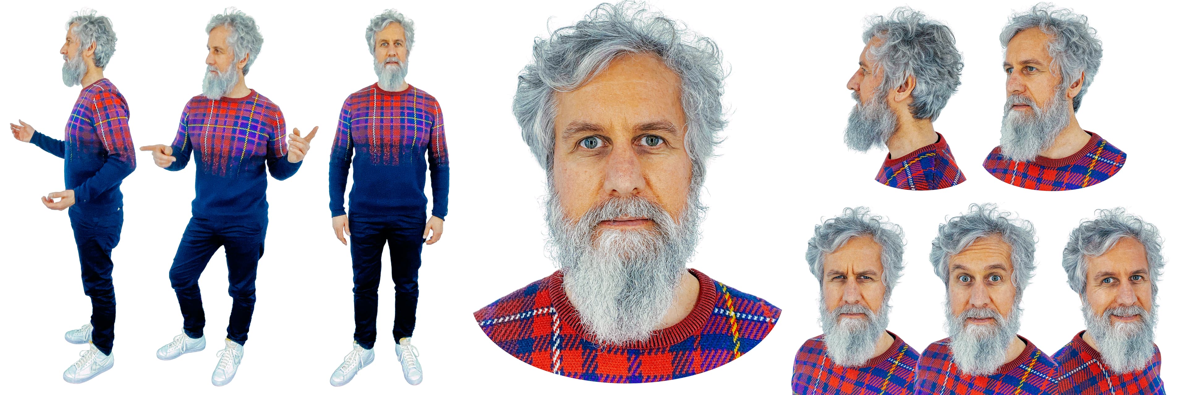 Emil Vorbrugg - Consistent character lookbook for Tom showing multiple poses and angles